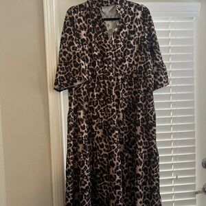 SHEIN Brown Leopard Long Sleeve Dress